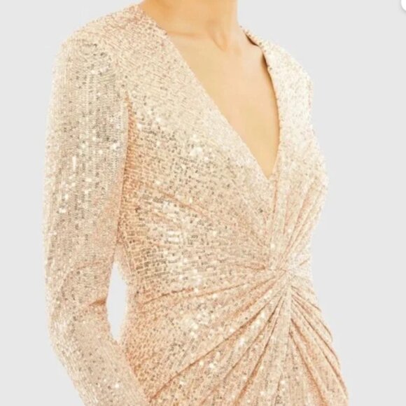 NWT Mac Duggal high low Gold Sequin Dress Long Sleeve Size 8 #26594 - Picture 2 of 7